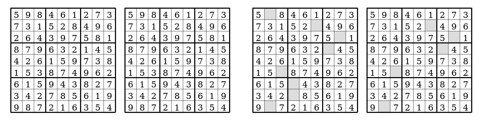 Decoded Sudoku states from zH (left, fully committed) and zL (right, with shifting BLANK cells).